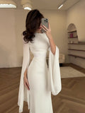 2024 Splicing Glass Yarn Sleeve Long Lint Repair Dress