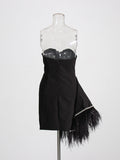Babes Dress Woman 2025 Spring New Temperament Feather Splicing Flower Set Body Bram Dress Dress