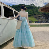 Hanging Neck Sling Dress Summer Seaside Holiday Fairy Dress Sexy Bareback Beach Dress Woman