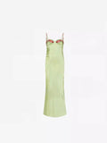 Summer New Green Flowers Embroidered Low-Breasted Sling Dress Women's Seaside Holiday Babes Ass Skirt