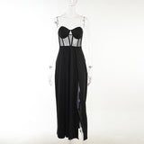 Knitted Tective Waist Open Skirt Woman Summer Sexy Black Dress DJPT