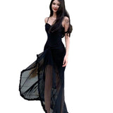 Slings Slims And Irregular Open Fork Long Skirt Beach Holiday Birthday Dinner Small Dress