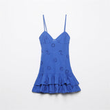 New Women's Wear V-Neck High-Waisted Splicing Medium-Long Sling Dress Women's Style DJPT