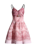 Women's Dress 2025 Spring New Women's Dress Slings Breasts Printed Waist Lotus Leaf Side Short Skirt