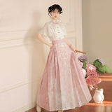 Design Fell Cherry Set Hanfu Women's Chinese Style Improvement Han Element Cloud Shoulder Shirt Half Skirt Set 9198