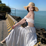 Holiday Hottie Suit Woman Summer Shoulder Tsets High Waist Half-Body Dress White Sexy Two-Piece