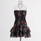 Holiday Wind 2025 Summer New Breast-Scaring Necked Neck Design Short-Height Bullet Short Dress
