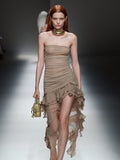Design Wasteland Breeze Solid Color Mesh Splicing Sexy Body Repair Irregular Hem To Wipe The Corset Dress New HZ0628