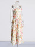 Sexy Hottie Style 2025 Summer New Lace Embroidery Print Waist Long Sling Dress Women's Dress