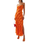 New Dress Temperament Wooden Ear Sling Skirt Open Word Shoulder Dress