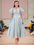 Red Dress 2025 Summer Banquet Sexy Out-Shoulder Bubble Sleeve Short-Sleeved Waist Dress Dress