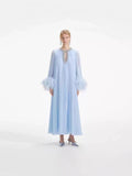 2024 New Round-Neck Heavy Industry Nail Nails And Fur Folding Process Horn Sleeve Long Dress