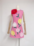 Fashion Niche Three-Dimensional Decorative Dress 2025 New Flower Slim Round Neckless Midsleeveless Mid-Dress