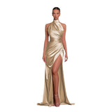 Summer New Temperament Collar Dress Hanging Neck Sleeveless Open Fork Thin Dress Dress Dress DJPT