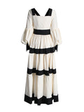Court Dress Dress 2025 Summer New V-Neck Long Sleeves Bump Long Drag Dress