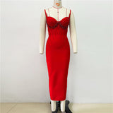 Sexy V-Neck Nail Beaded Diamond Sling Banding Dress Dress For The Party Party