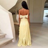 Women's Summer New Sexy Chest-Width-Back Strap Lotus Leaf-Side Dress DJPT