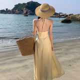 Summer New French V-Neck Hanging Neck Sling Skirt Loose Seaside Holiday Dress Woman