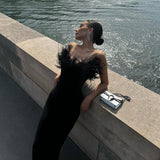 Braided Tat-Carnated Feathers Elegant Tight-Bossed Party Party Dress Dress