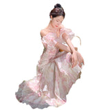 Bubble Sleeve Chiffon Flower Hanging Dress Women Summer Seaside Holiday Super Fairy Long Dress