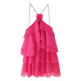 Women's Clothing Hanging Neck Sleeveless Backlace With Multi-Layer Lotus Edge Court Style Elegant Dress HZ0628