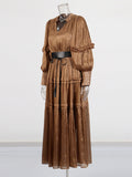 Literary And Art Retro Style Dress 2025 New Temperament Bubble Sleeve Tie To Repair The Summer Long Dress Woman