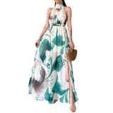 Women's Summer Hanging Neck High Waist Repair Sexy Graffiti Lace Open Dress