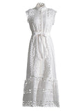 Retro Niche Design 2025 Summer Collar Sleeveless Hollow Perspective Design Solid Color Long Dress Dress Women's
