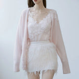 2024 New Lace Embroidered Cardigan Vest Feather Dress Tender Gentle Romantic Three-Piece Set