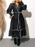 Plus-Size Single-Clip Dress 2025 New Collar Lantern Sleeve With Inner-Line Dress Women's Summer