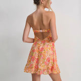 Sexy French Print Translucent Floral Wrapping Thoracic A-Skirt Miniskirt HZ0628
