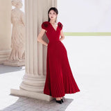 2025 V-Neck Shoulder Three-Dimensional Flower Design Short-Sleeved Dress Dress