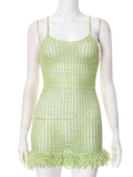 Women's Sleeveless Twisted U Tie Sling Hollow Wool Dress DJPT
