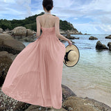 Neck Sling Dress Women's Summer Chiffon High-End Feel Super Fairy Temperament Seaside Holiday Dress