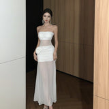Holiday Style Sexy Perspective Mesh Yarn Flowers With Breasts Women Design Sense Of Body Quality Dress