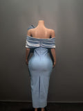 Blue Word Shoulder Banding Dress Dubai Elegant Famous French Evening Dress HZ0628