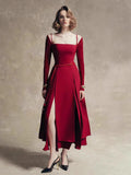 Elegant Ball Dress 2025 Summer New Square Tie Tie With Long Sleeve Open Swing Dress Woman