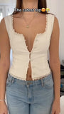 Women's Dress French Retro Lace Spliced Fashion Big Round Collar Clasp Vest Top DJPT