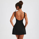 New Women's Solid Color Round Neckless Sleeveless High-Waisted Dress DJPT
