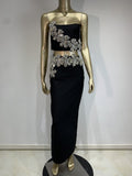 Fashion Heavy Industry Braided Flower Diamond Bag Bandage Long Skirt Party Two-Piece Dress