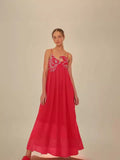 Sensense Fish-Shaped Three-Dimensional Embroidery Chest Pressure Folded Red Sling Dress 2024 Spring And Summer New