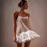 Party Dress Sexy Bare Back Skirt Layered Tuxedo Mesh Beads Sling Skirt