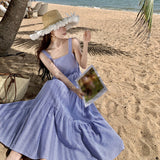 Sanya Holiday Style French Loose Dress Seaside Fairy Dress Folded Sling Dress