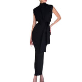 Fashion Temperament Round-Neck Sleeveless Zipper Repair Waist Open Dress