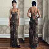 Sling Collar Sexy Bare Back Leopard Dress Summer New Temperament Dress DJPT