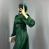 Women's New Round-Neck Lantern Sleeve Dress Side Belt With Body-Repair Dress Dress