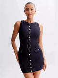 Summer New Temperament Sleeveless Round Collar Repair Woven Short Dress