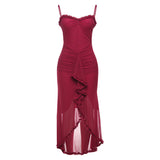 Autumn And Winter Women's New Temperament Sexy Bareback Mesh Sling Dress Solid Color Dress HZ0628