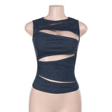 Summer 2025 New Women's Clothing Hottie Sexy Hollow Imitation Cowboy Vest Top Girl DJPT