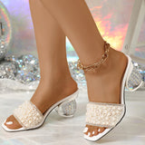 New Women's Water Drill Tied Sandals Shoes Cover Transparent Thick-Soled Party Regular Sandals High Heels High Quality Shoes